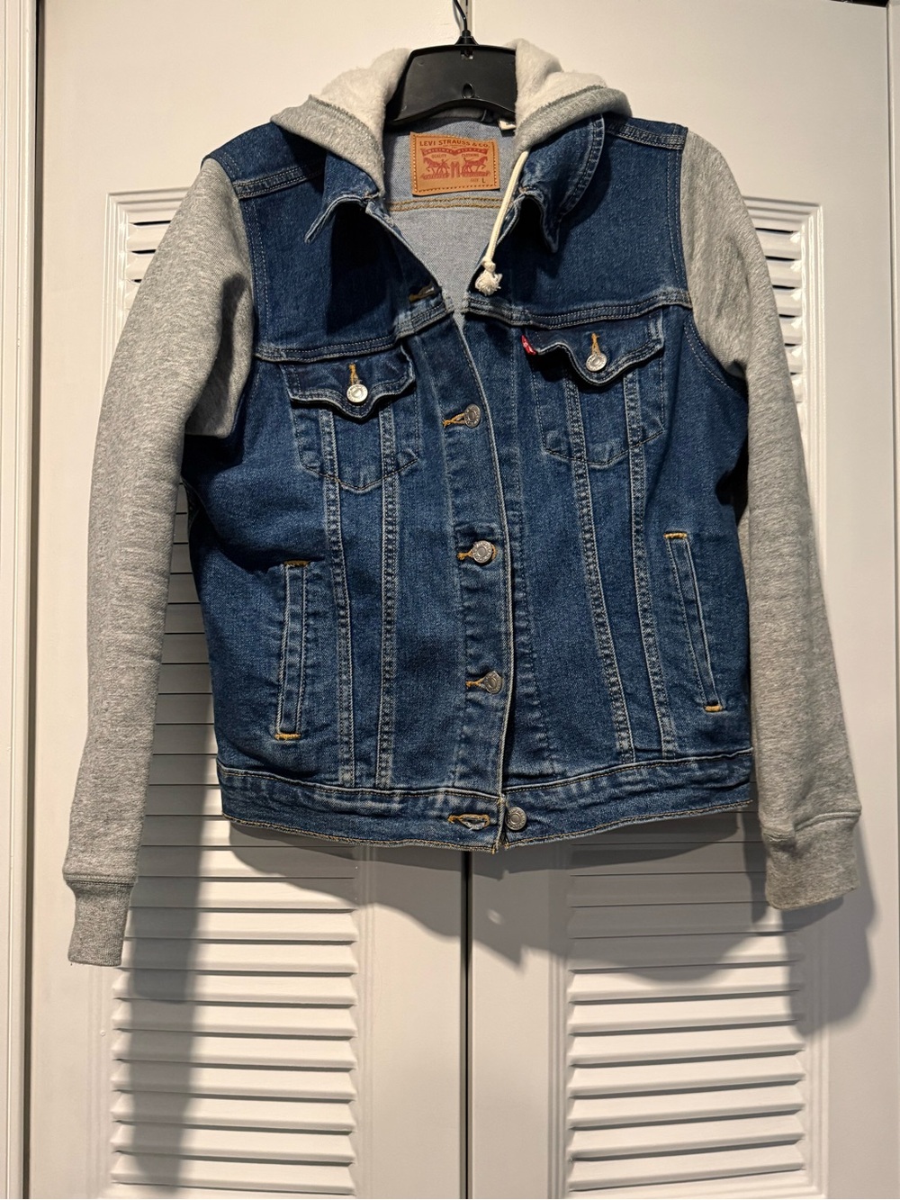 Levi's Blue Denim Jacket with Gray Hooded Sleeves